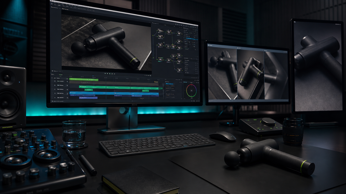 Professional editing suite preparing multi-format motion ad deliverables