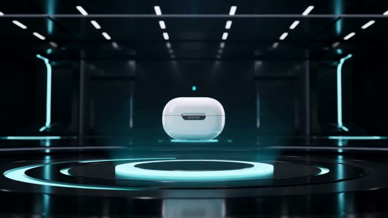 Futuristic product pod illuminated on a technology launch stage